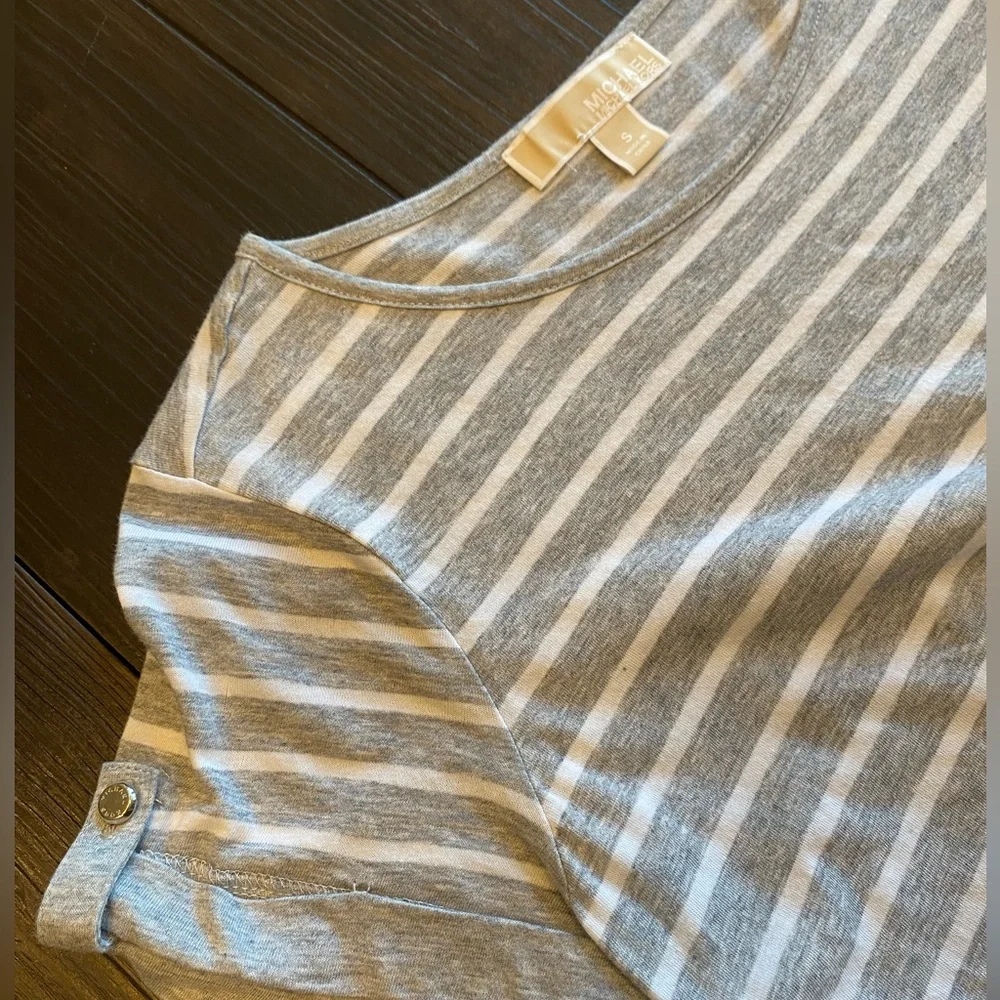 White and Grey Striped T Shirt, Michael Kors, Small, Lightly Worn - Picture 5 of 8